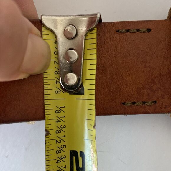 Vintage J. Crew Cognac Brown Italian Leather Belt Silver Buckle Made in USA M-L - Picture 6 of 8